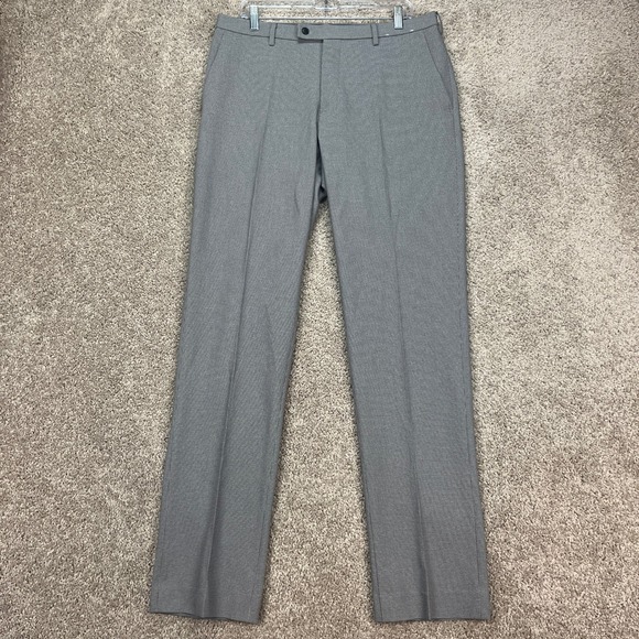 Uniqlo‎ Mens Dress Pants 34x34 Gray Houndstooth Flat Front Polyester - Picture 2 of 9